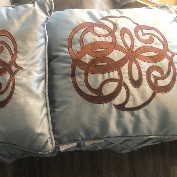 Home Accents set of two slate blue and brown throw pillows and standard shams - Picture 2 of 5